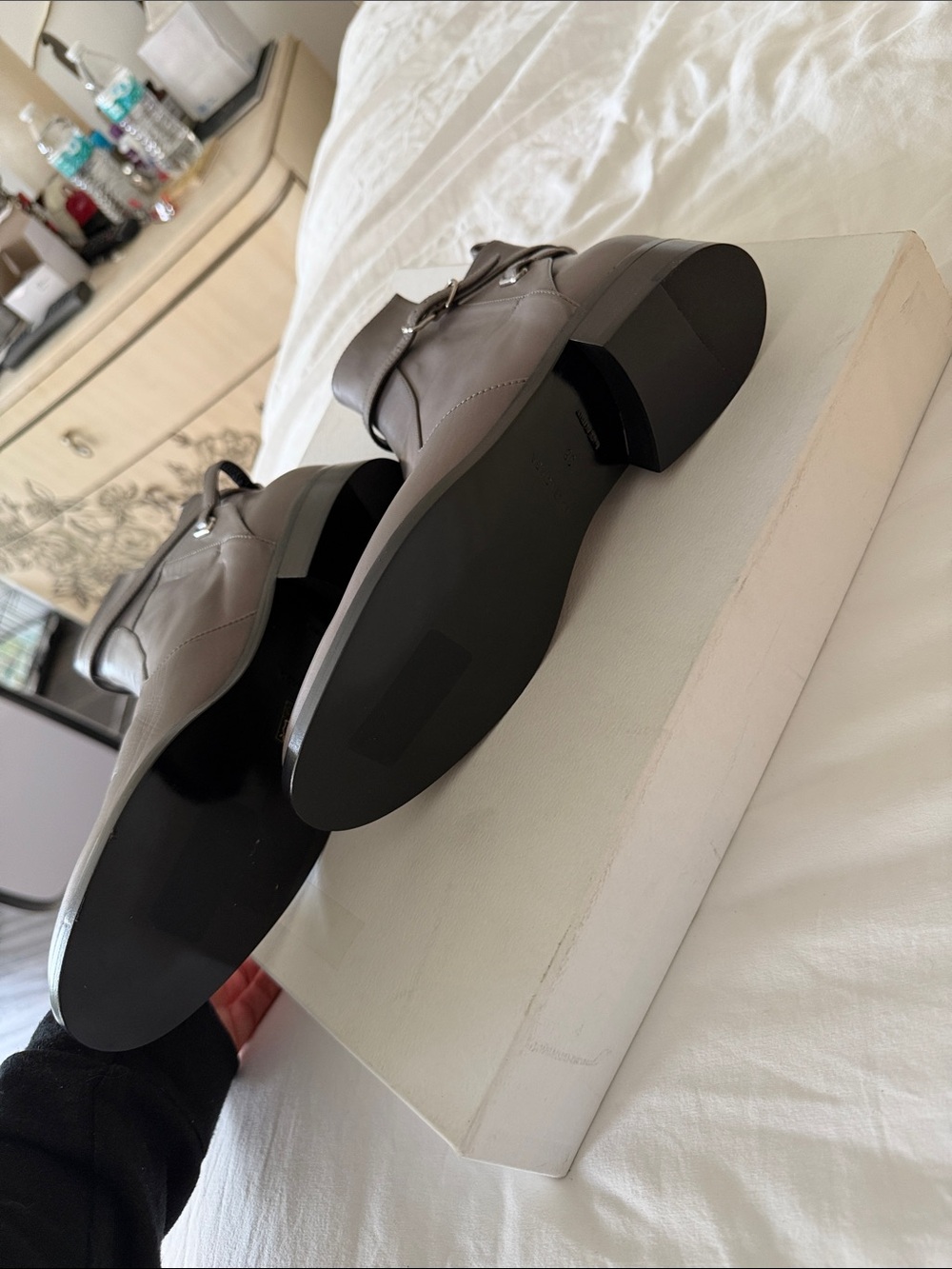 Balenciaga Taupe Gray Leather Ankle Boots - Picture 6 of 7